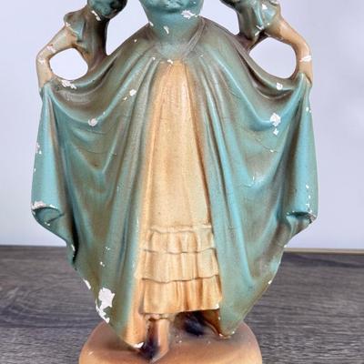 LOT 17D: Antique / Vintage Chalkware Victorian Woman Figurine, Chalkware Boy & Pottery Dutch Children Planter