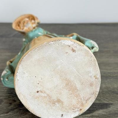 LOT 17D: Antique / Vintage Chalkware Victorian Woman Figurine, Chalkware Boy & Pottery Dutch Children Planter