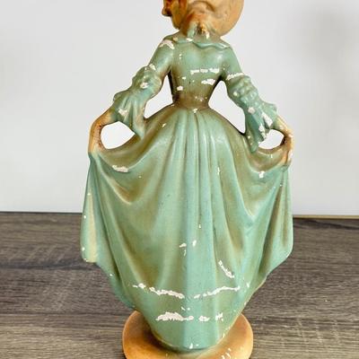 LOT 17D: Antique / Vintage Chalkware Victorian Woman Figurine, Chalkware Boy & Pottery Dutch Children Planter