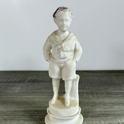 LOT 17D: Antique / Vintage Chalkware Victorian Woman Figurine, Chalkware Boy & Pottery Dutch Children Planter