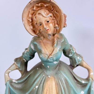 LOT 17D: Antique / Vintage Chalkware Victorian Woman Figurine, Chalkware Boy & Pottery Dutch Children Planter