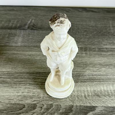 LOT 17D: Antique / Vintage Chalkware Victorian Woman Figurine, Chalkware Boy & Pottery Dutch Children Planter