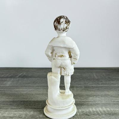LOT 17D: Antique / Vintage Chalkware Victorian Woman Figurine, Chalkware Boy & Pottery Dutch Children Planter