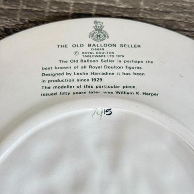 LOT 19D: 1979 Royal Doulton "The Old Balloon Seller" Decorative Plate D6649, 1995 Fitz & Floyd Christmas Cookie Plate,...