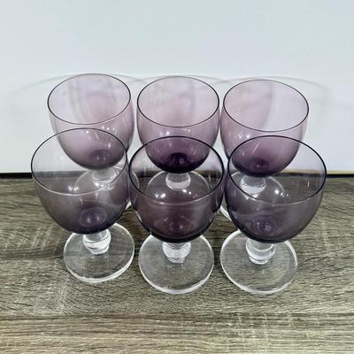 LOT 22D: Set of Six (6) Smoky Amethyst Glass Goblets