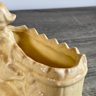 LOT 24D: Figural Planters: Vintage USA Pottery Dutch Girl Watering Flowers, Occupied Japan Children w/ Dog & Boy w/ Log Toothpick Holder