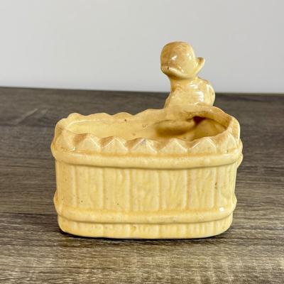 LOT 24D: Figural Planters: Vintage USA Pottery Dutch Girl Watering Flowers, Occupied Japan Children w/ Dog & Boy w/ Log Toothpick Holder