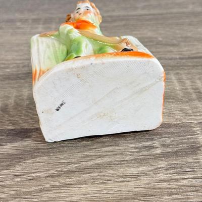 LOT 24D: Figural Planters: Vintage USA Pottery Dutch Girl Watering Flowers, Occupied Japan Children w/ Dog & Boy w/ Log Toothpick Holder