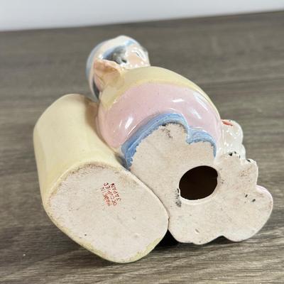 LOT 24D: Figural Planters: Vintage USA Pottery Dutch Girl Watering Flowers, Occupied Japan Children w/ Dog & Boy w/ Log Toothpick Holder