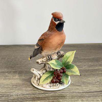 LOT 25D: Andrea by Sadek Porcelain Birds: Cedar Waxwing, Downy Woodpecker & Turner Decorative Accessory Floral Glass Wall Art &...