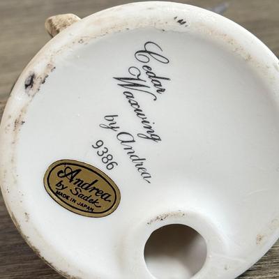 LOT 25D: Andrea by Sadek Porcelain Birds: Cedar Waxwing, Downy Woodpecker & Turner Decorative Accessory Floral Glass Wall Art &...