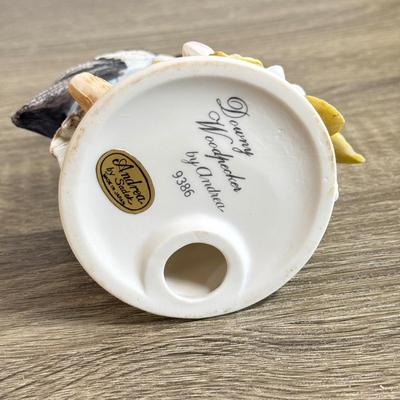 LOT 25D: Andrea by Sadek Porcelain Birds: Cedar Waxwing, Downy Woodpecker & Turner Decorative Accessory Floral Glass Wall Art &...