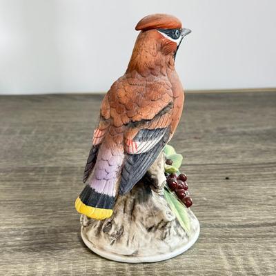 LOT 25D: Andrea by Sadek Porcelain Birds: Cedar Waxwing, Downy Woodpecker & Turner Decorative Accessory Floral Glass Wall Art &...