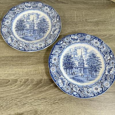 LOT 26D: Mikasa Intaglio CAC20 Annette Bowl, French Saxon China Co 22k Gold Decor Plates, Liberty Blue Independence Hall Plates &...