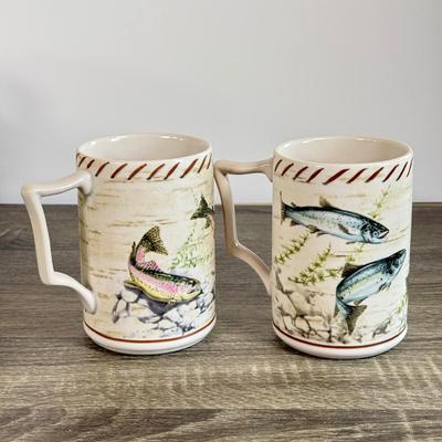 LOT 28D: Lenox Collection: Catherine McClung Riverwood Fish Mugs, French Perle Bowls & Casual Images Diamond Ring Mugs