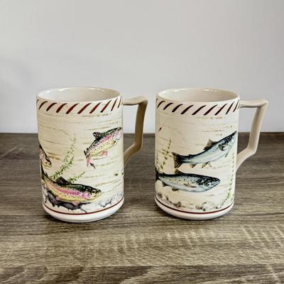 LOT 28D: Lenox Collection: Catherine McClung Riverwood Fish Mugs, French Perle Bowls & Casual Images Diamond Ring Mugs