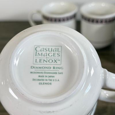 LOT 28D: Lenox Collection: Catherine McClung Riverwood Fish Mugs, French Perle Bowls & Casual Images Diamond Ring Mugs