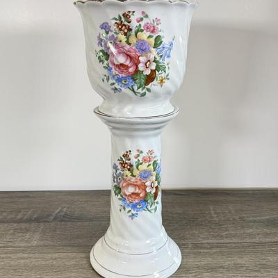 LOT 30D: Vintage China: Hand Painted Austrian Open Vase, Homer Laughlin Lidded Serving Dish & More