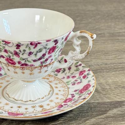 LOT 31D: Vintage Tea Cups w/ Matching Saucers: Nippon, Royal Winton June Festival & More