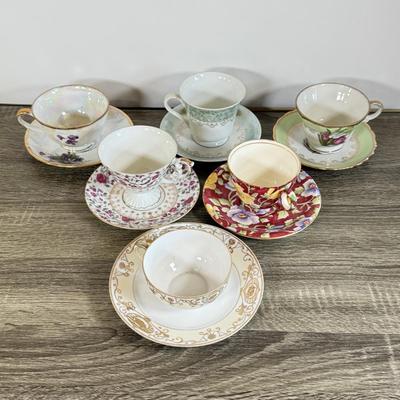 LOT 31D: Vintage Tea Cups w/ Matching Saucers: Nippon, Royal Winton June Festival & More