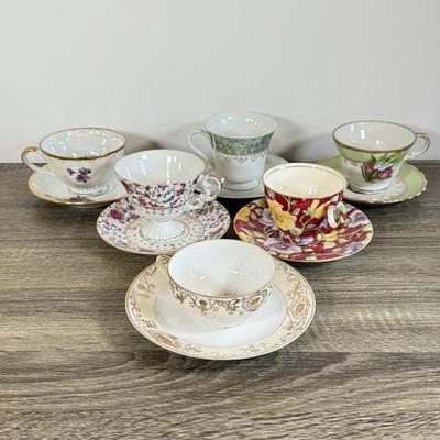 LOT 31D: Vintage Tea Cups w/ Matching Saucers: Nippon, Royal Winton June Festival & More