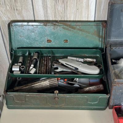 LOT 57B: Two Tool Boxes w/ All Contents Included, Craftsman 3/8” Drill & Eclipes Bench Vice