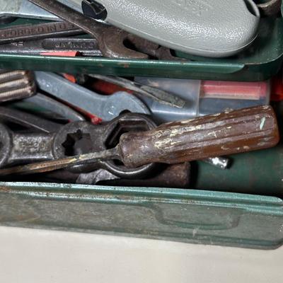 LOT 57B: Two Tool Boxes w/ All Contents Included, Craftsman 3/8” Drill & Eclipes Bench Vice