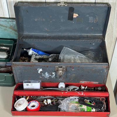 LOT 57B: Two Tool Boxes w/ All Contents Included, Craftsman 3/8” Drill & Eclipes Bench Vice