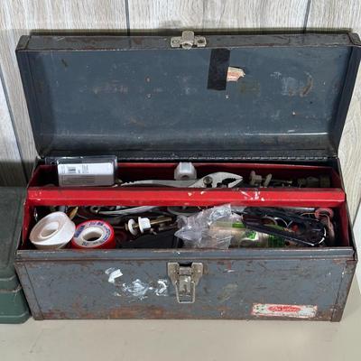 LOT 57B: Two Tool Boxes w/ All Contents Included, Craftsman 3/8” Drill & Eclipes Bench Vice