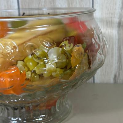 LOT 59B: Vintage Jeanette Embossed Glass Punch Bowl w/ 12 Cups
