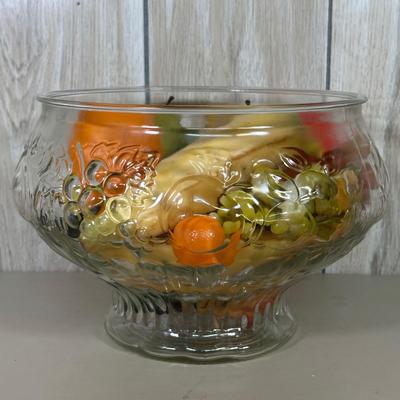 LOT 59B: Vintage Jeanette Embossed Glass Punch Bowl w/ 12 Cups