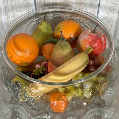 LOT 59B: Vintage Jeanette Embossed Glass Punch Bowl w/ 12 Cups