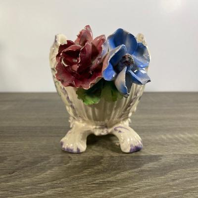 LOT 61D: Vintage Italian Pottery: Small Vases, Porcelain Floral Centerpiece, Ceramic Hand-painted Bottle