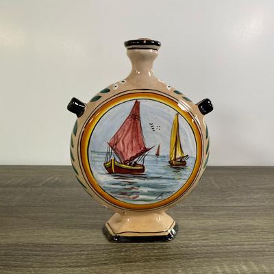 LOT 61D: Vintage Italian Pottery: Small Vases, Porcelain Floral Centerpiece, Ceramic Hand-painted Bottle