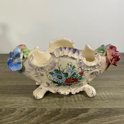 LOT 61D: Vintage Italian Pottery: Small Vases, Porcelain Floral Centerpiece, Ceramic Hand-painted Bottle