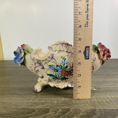 LOT 61D: Vintage Italian Pottery: Small Vases, Porcelain Floral Centerpiece, Ceramic Hand-painted Bottle