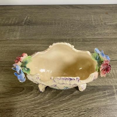 LOT 61D: Vintage Italian Pottery: Small Vases, Porcelain Floral Centerpiece, Ceramic Hand-painted Bottle