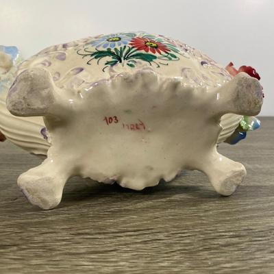 LOT 61D: Vintage Italian Pottery: Small Vases, Porcelain Floral Centerpiece, Ceramic Hand-painted Bottle