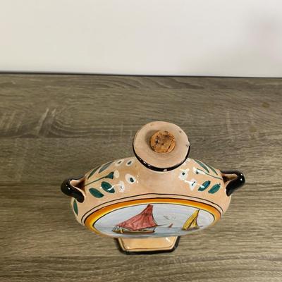 LOT 61D: Vintage Italian Pottery: Small Vases, Porcelain Floral Centerpiece, Ceramic Hand-painted Bottle