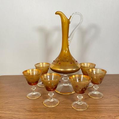 LOT 66D: Venetian Glass Decanter & Stemware (Set of 6)