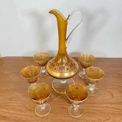 LOT 66D: Venetian Glass Decanter & Stemware (Set of 6)