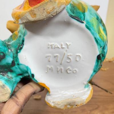 LOT 67D: Vintage Italian Hand Painted Yellow, Blue & White Handled Pitcher and Vintage Italian Ceramic Hand Painted Donkey With Cart