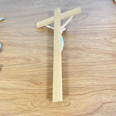 LOT 70D: Various Religious Memorabilia, including a Metal Shrine, Jesus on the Cross, and Porcelain Figurines