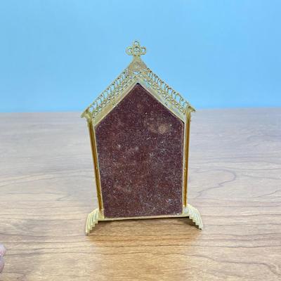 LOT 70D: Various Religious Memorabilia, including a Metal Shrine, Jesus on the Cross, and Porcelain Figurines