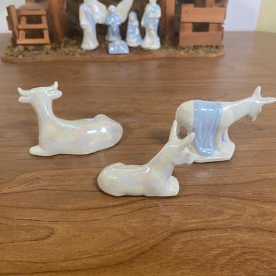 LOT 72D: Vintage Nativity Set in Manger with Porcelain Figurines