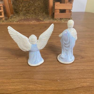 LOT 72D: Vintage Nativity Set in Manger with Porcelain Figurines