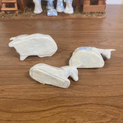 LOT 72D: Vintage Nativity Set in Manger with Porcelain Figurines