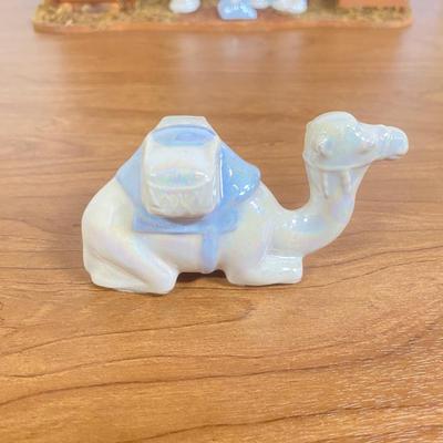 LOT 72D: Vintage Nativity Set in Manger with Porcelain Figurines