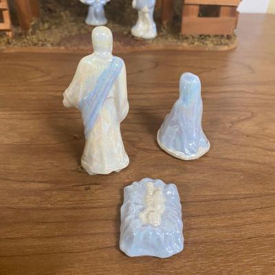 LOT 72D: Vintage Nativity Set in Manger with Porcelain Figurines