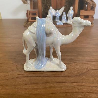 LOT 72D: Vintage Nativity Set in Manger with Porcelain Figurines